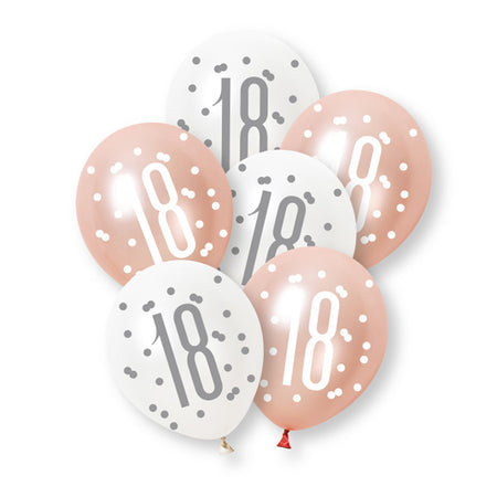 Birthday Glitz Rose Gold 18th Pearlised Latex Balloons - 12