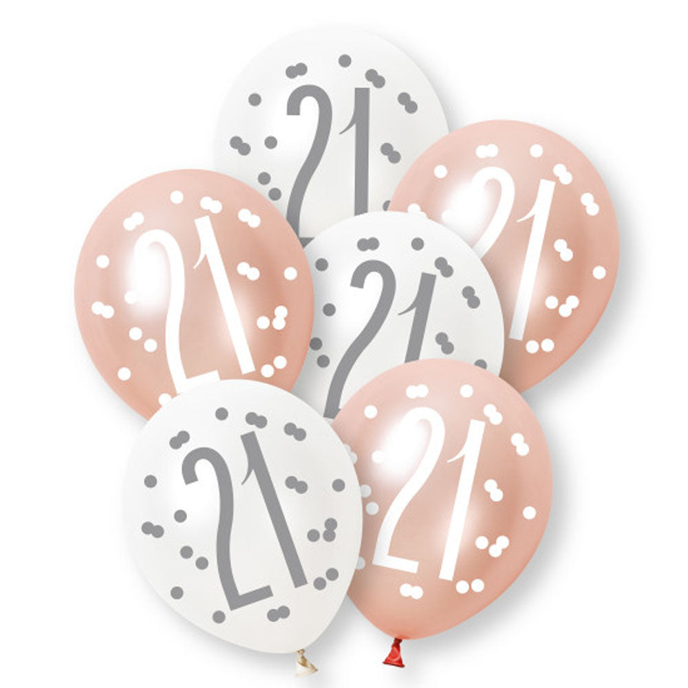 Birthday Glitz Rose Gold 21st Pearlised Latex Balloons - 12" - Pack of 6
