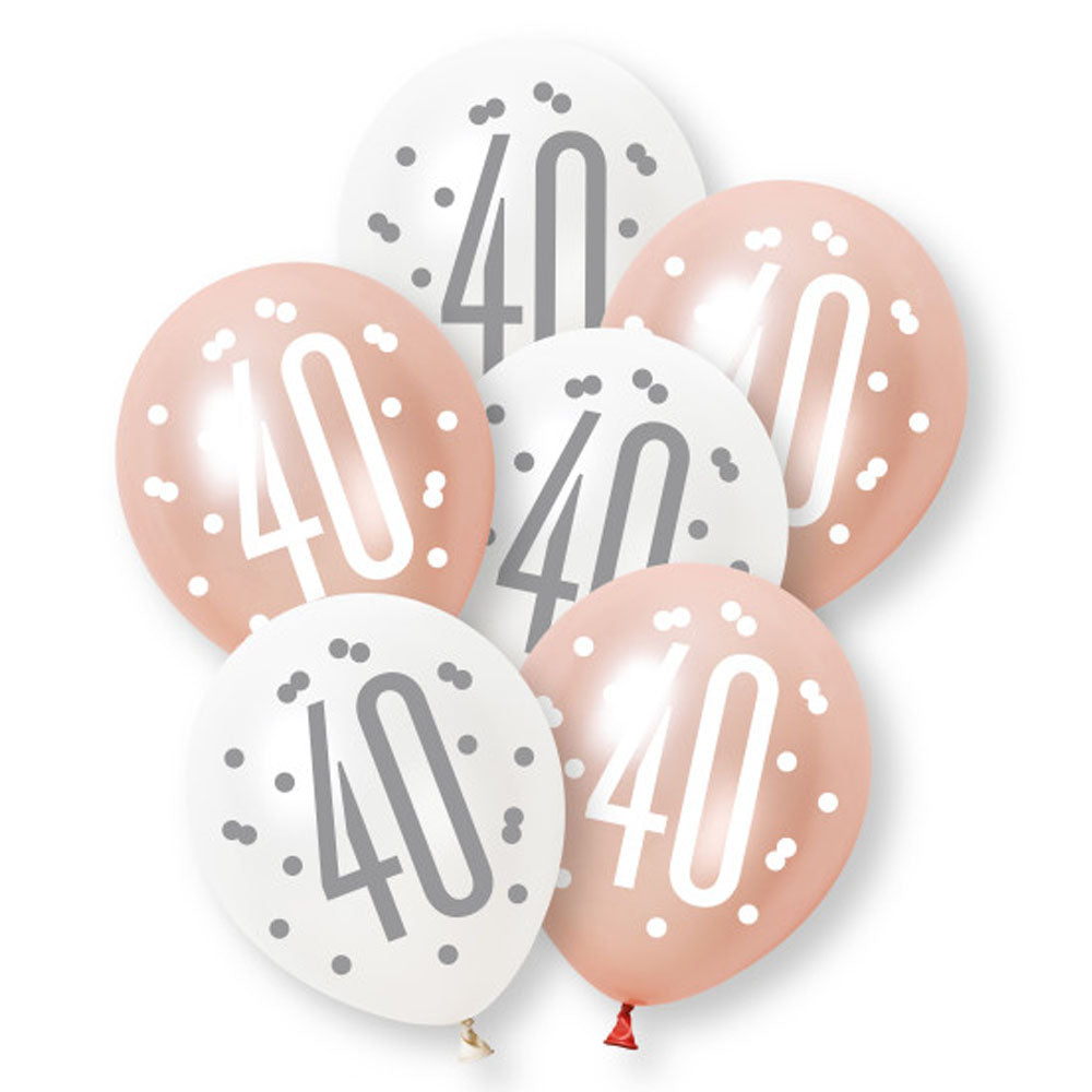 Birthday Glitz Rose Gold 40th Pearlised Latex Balloons - 12" - Pack of 6