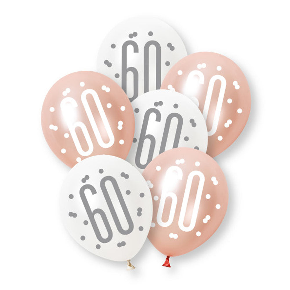 Birthday Glitz Rose Gold 60th Pearlised Latex Balloons - 12" Pack of 6
