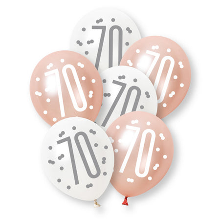 Birthday Glitz Rose Gold 70th Pearlised Latex Balloons - 12