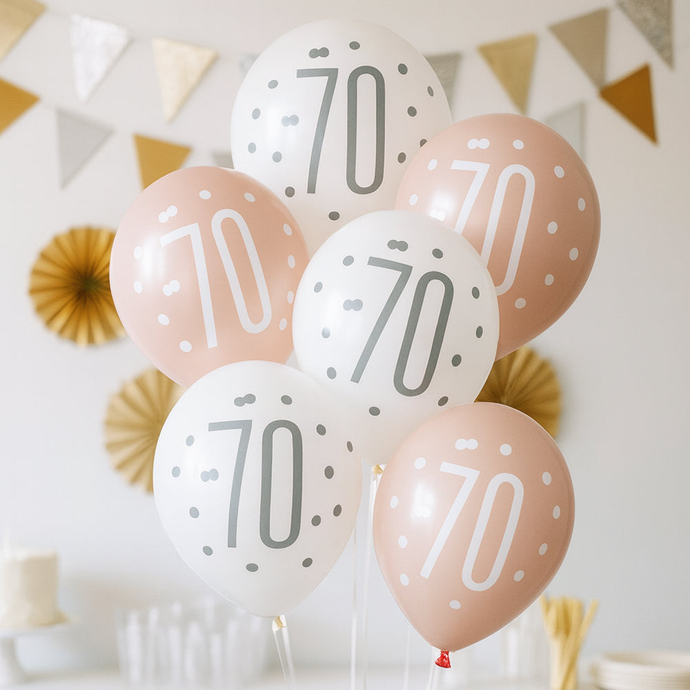 Birthday Glitz Rose Gold 70th Pearlised Latex Balloons - 12" - Pack of 6
