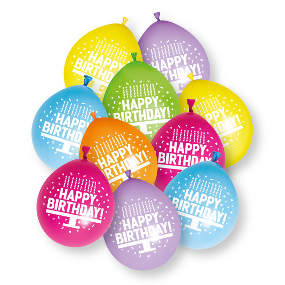 Happy Birthday Latex Balloons - Assorted Colours - Pack of 10
