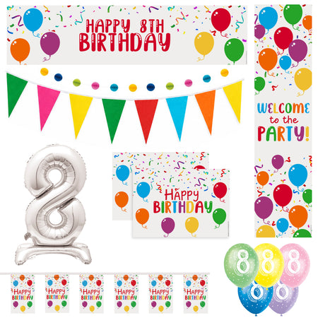 8th Birthday Rainbow Balloons Decoration Pack