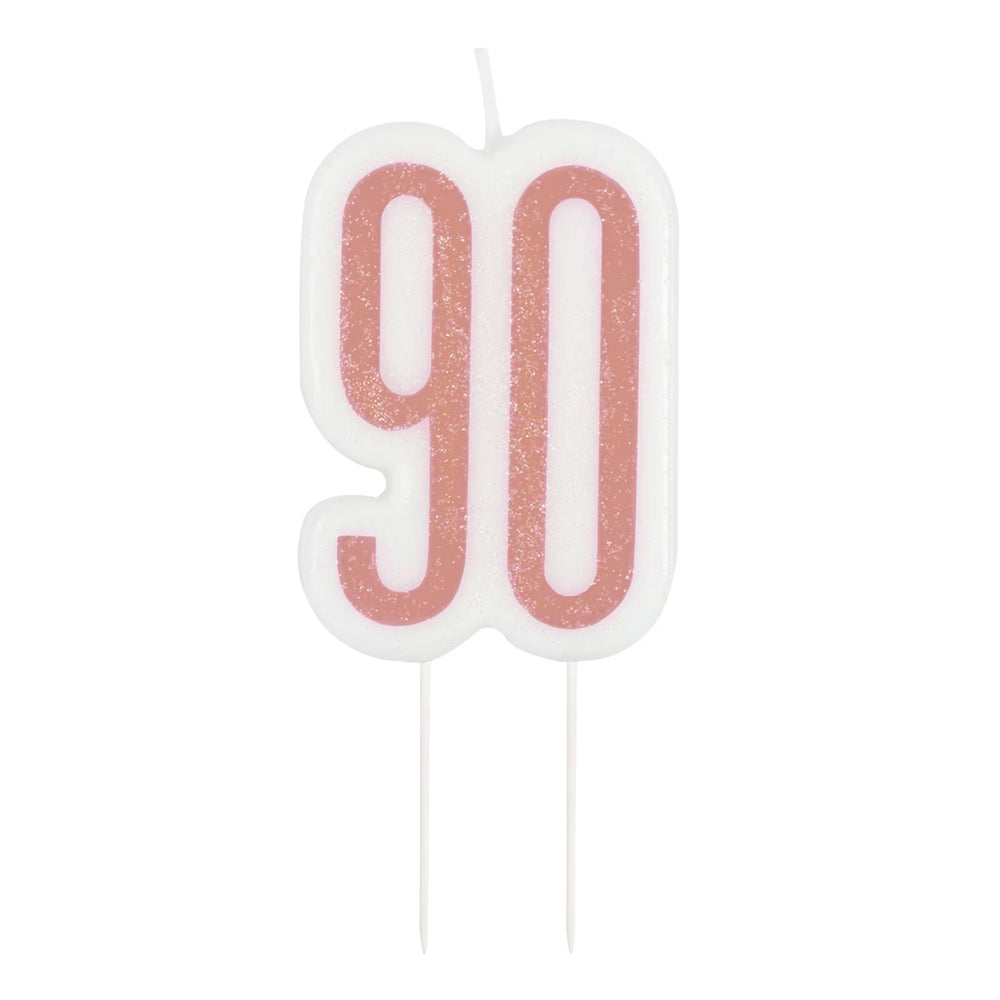 Birthday Glitz Rose Gold 90th Candle - 6cm