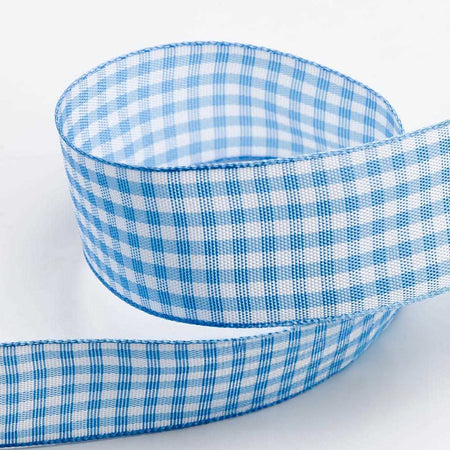 Light Blue Gingham Ribbon - 25mm - 10m Roll