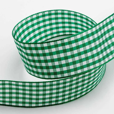 Green Gingham Ribbon - 25mm - 10m Roll