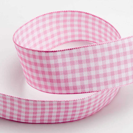 Light Pink Gingham Ribbon - 25mm - 10m Roll