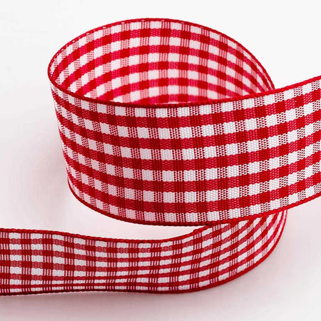 Red Gingham Ribbon - 25mm - 10m Roll