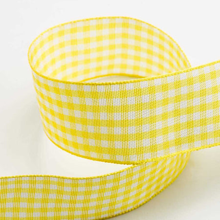 Yellow Gingham Ribbon - 25mm - 10m Roll