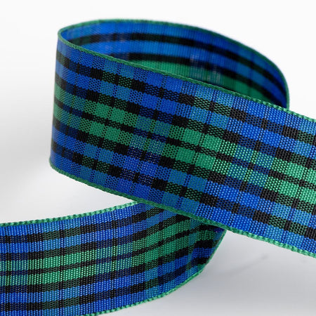 Blue and Green Tartan Ribbon - 25mm - 10m Roll