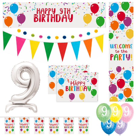 9th Birthday Rainbow Balloons Decoration Pack