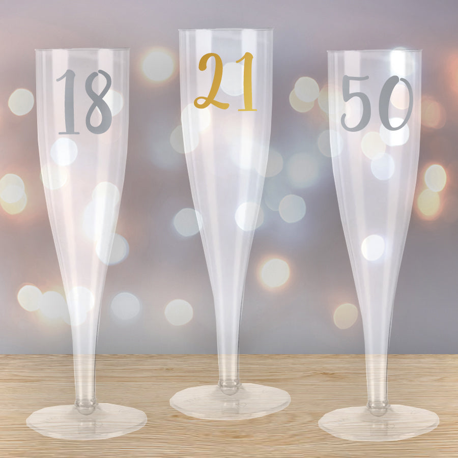 Add Your Age Clear Champagne & Prosecco Flute Glass - Choose Your Text Colour - 175ml - Each