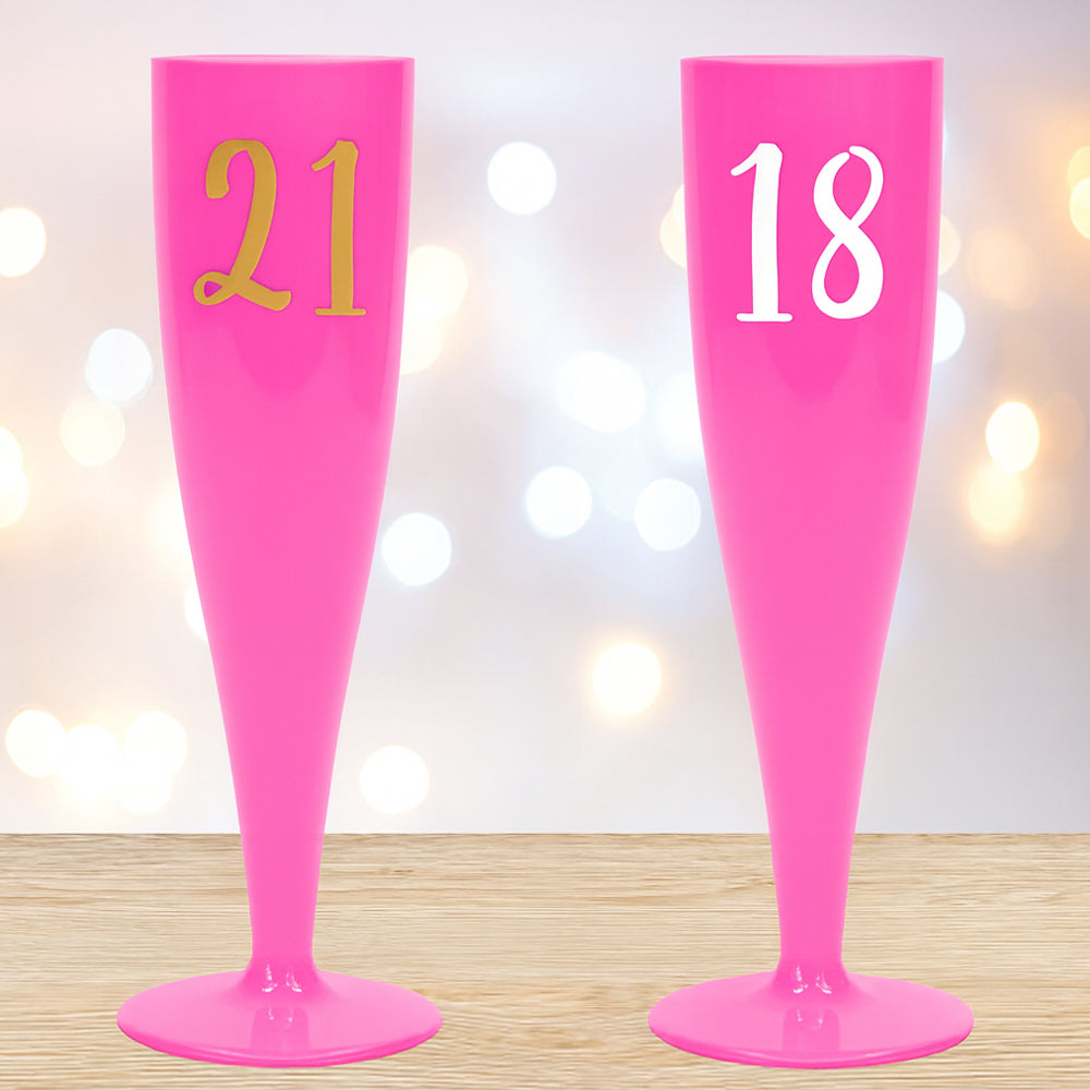 Add Your Age Pink Champagne & Prosecco Flute Glass - Choose Your Text Colour - 175ml - Each