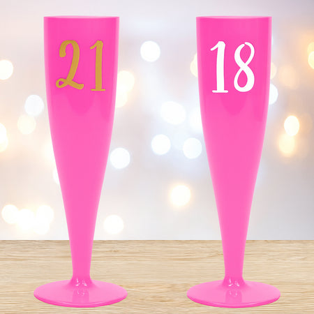 Add Your Age Pink Champagne & Prosecco Flute Glass - Choose Your Text Colour - 175ml - Each