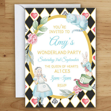 Personalised Alice in Wonderland Invitations - Pack of 16