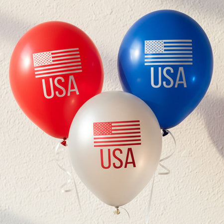 American USA Red, White and Blue Latex Balloons - 10