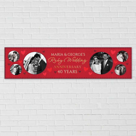 Personalised Ruby Wedding Anniversary 40 years Multi Photo Banner  - 120cm x 30cm