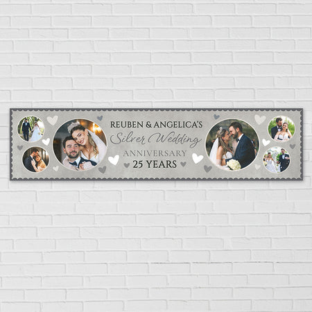 Personalised Silver Wedding Anniversary 25 years Multi Photo Banner  - 120cm x 30cm