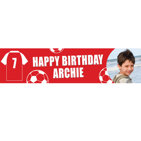 Red and White Football Fan Photo Personalised Banner - 1.2m