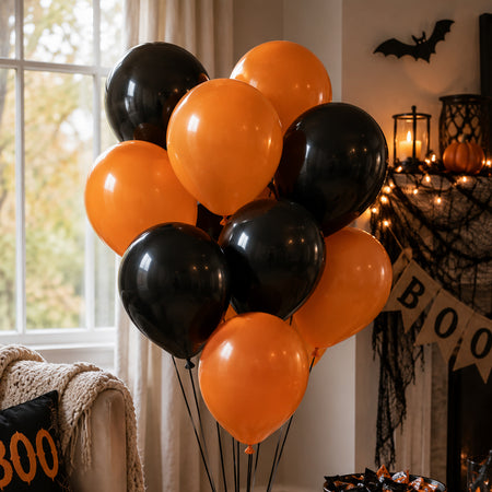 Black and Orange Latex Balloons - 10