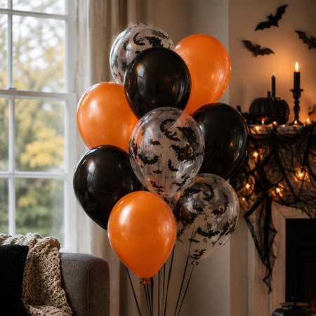 Black & Orange Halloween Confetti Bats Balloon Mix - Pack of 25