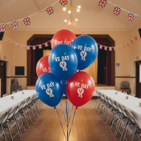 VE Day Latex Balloons - Red & Blue - Pack of 10