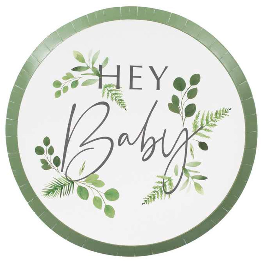 Botanical Hey Baby Shower Plates - 24cm - Pack of 8