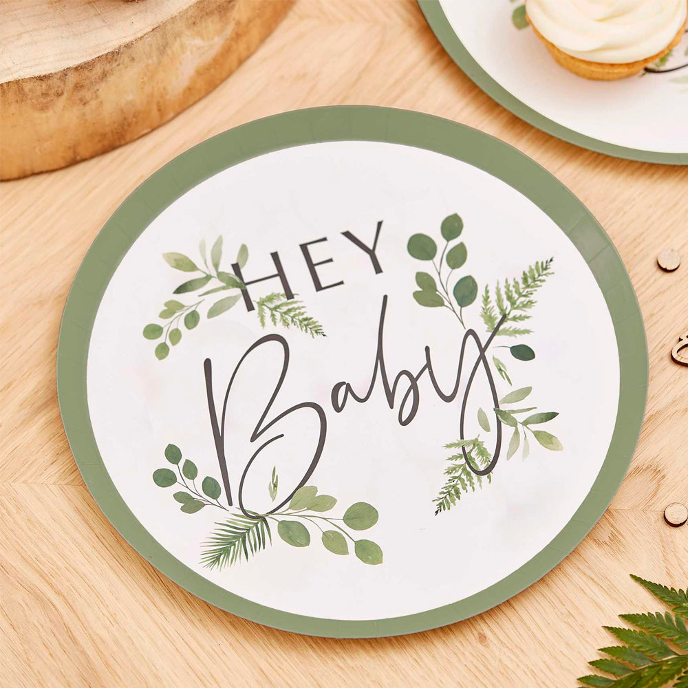 Botanical Hey Baby Shower Plates - 24cm - Pack of 8