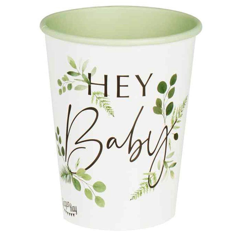 Botanical Hey Baby Shower Cups - Pack of 8