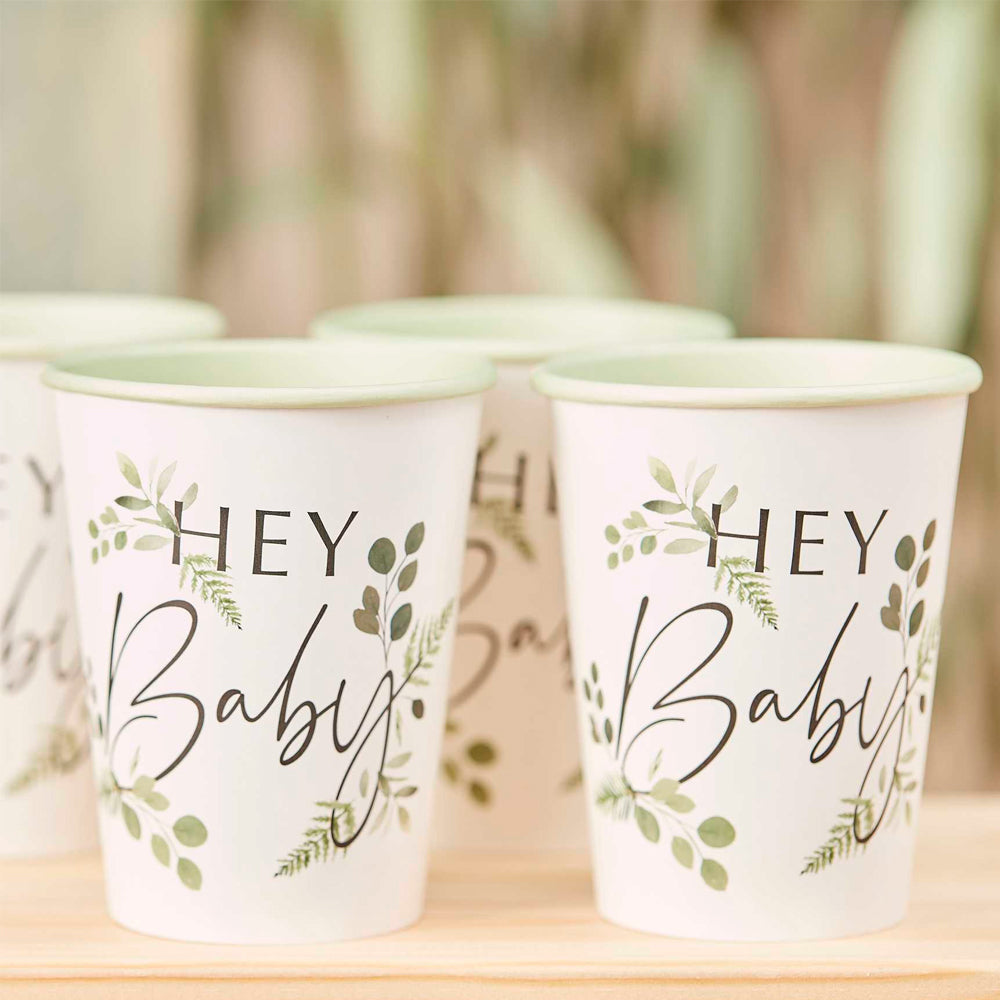 Botanical Hey Baby Shower Cups - Pack of 8