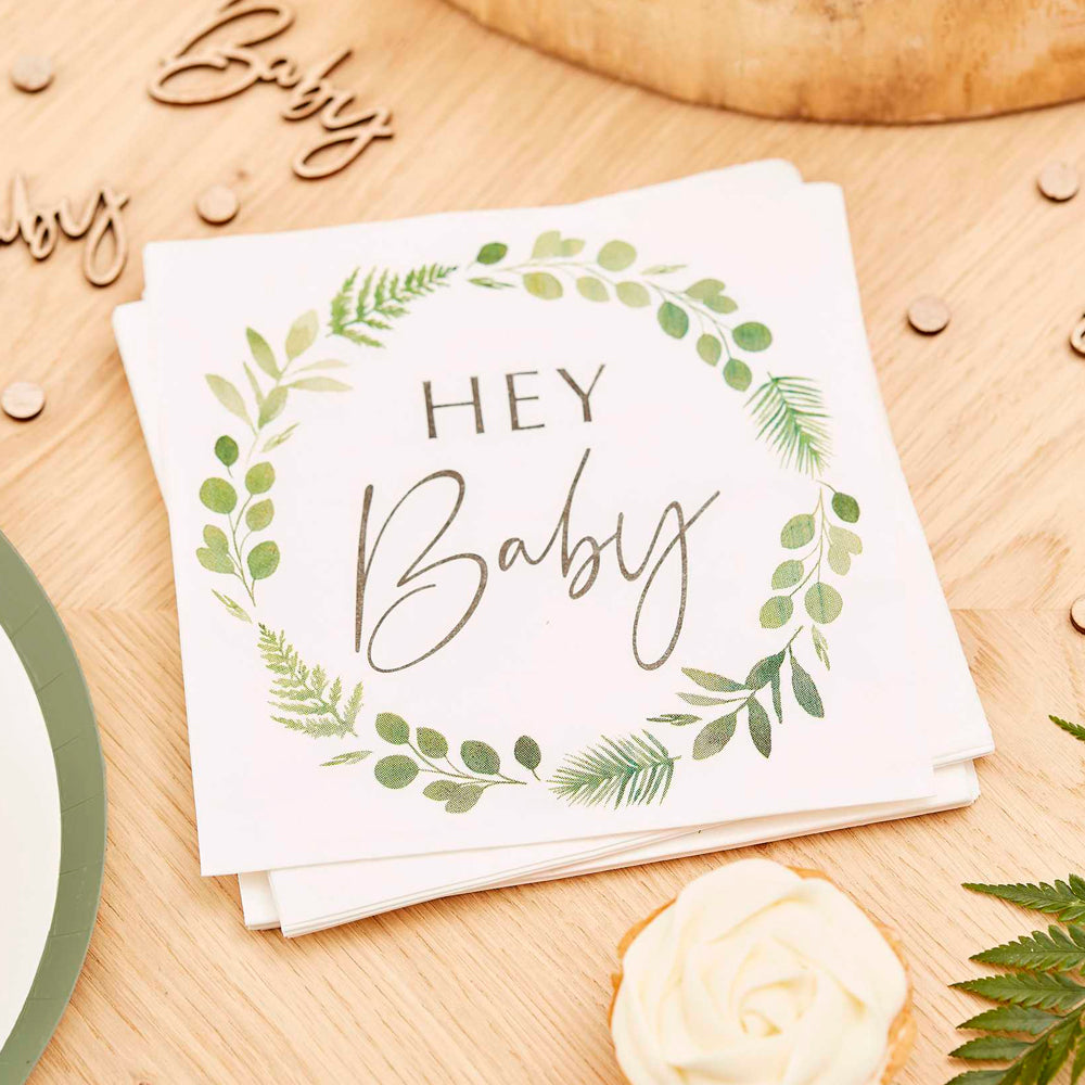 Botanical Hey Baby Shower Napkins - Pack of 16