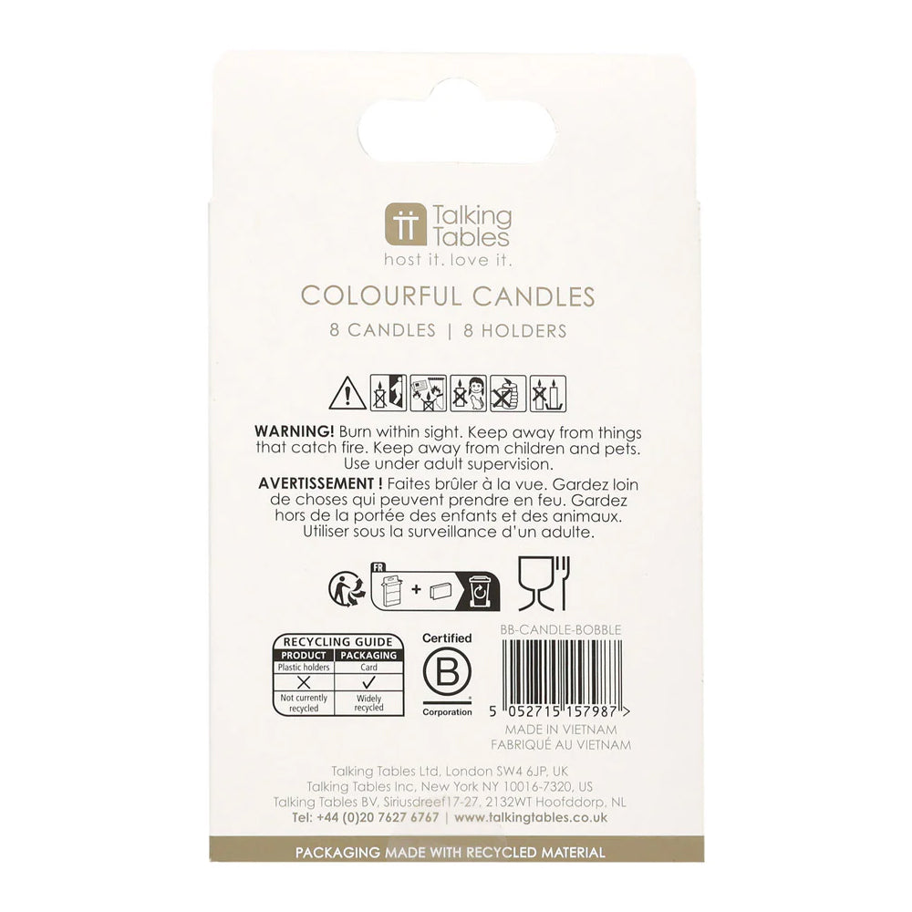 Colourful Bobble Candles - Pack of 8