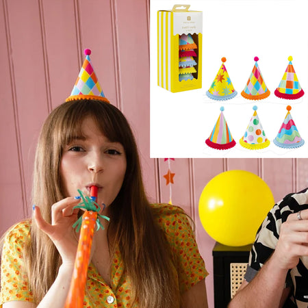 Multicoloured Mini Party Hats - Pack of 6