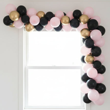 Pastel Pink, Black and Chrome Gold Balloon Arch DIY Kit - 2.5m