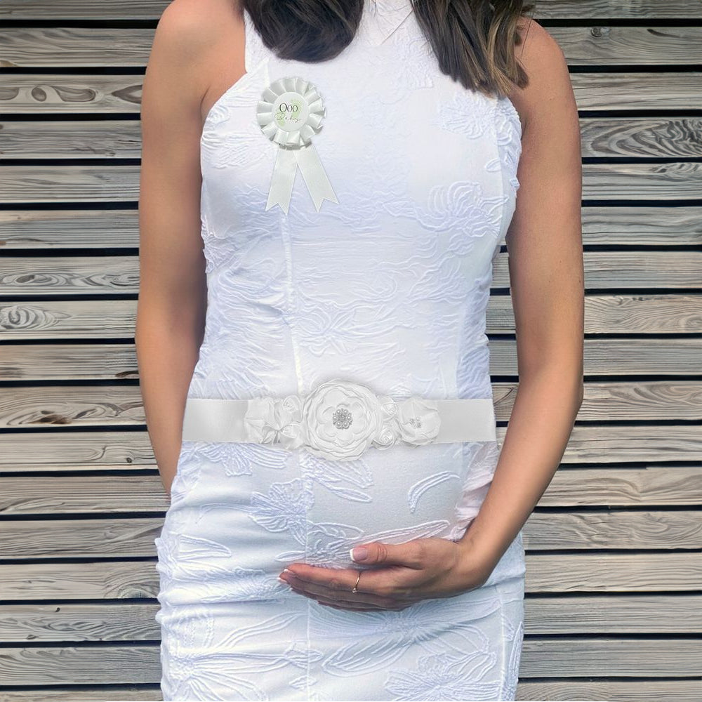 White Baby Bump Belt & Rosette Set