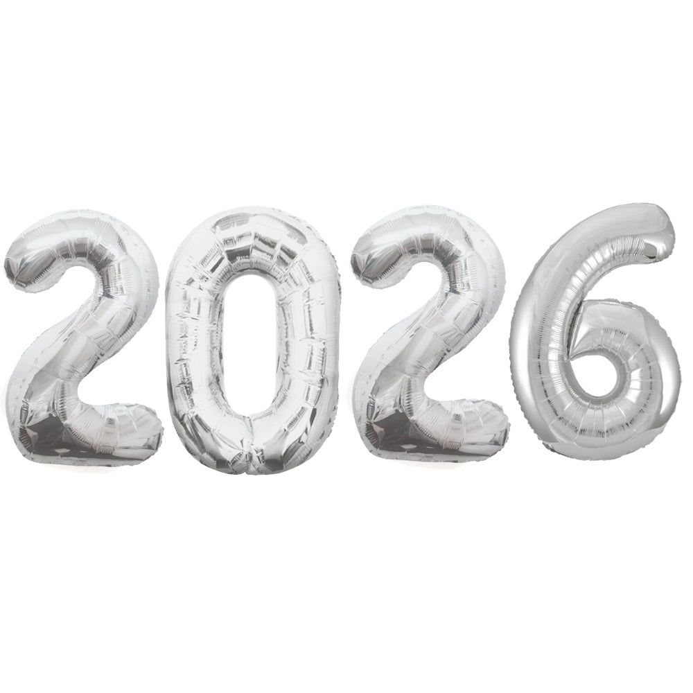 2026 Silver New Year Foil Number Balloons - 34"