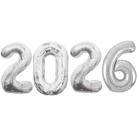 2026 Silver New Year Foil Number Balloons - 34