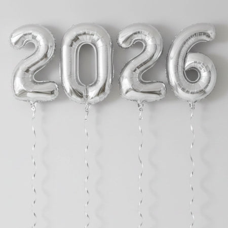 2026 Silver New Year Foil Number Balloons - 34