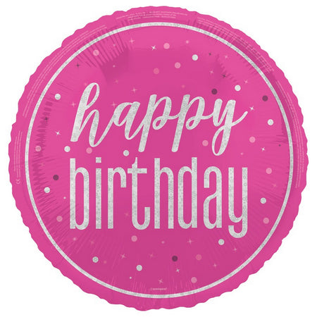 Birthday Glitz Pink 'Happy Birthday' Prismatic Foil Balloon - 50cm