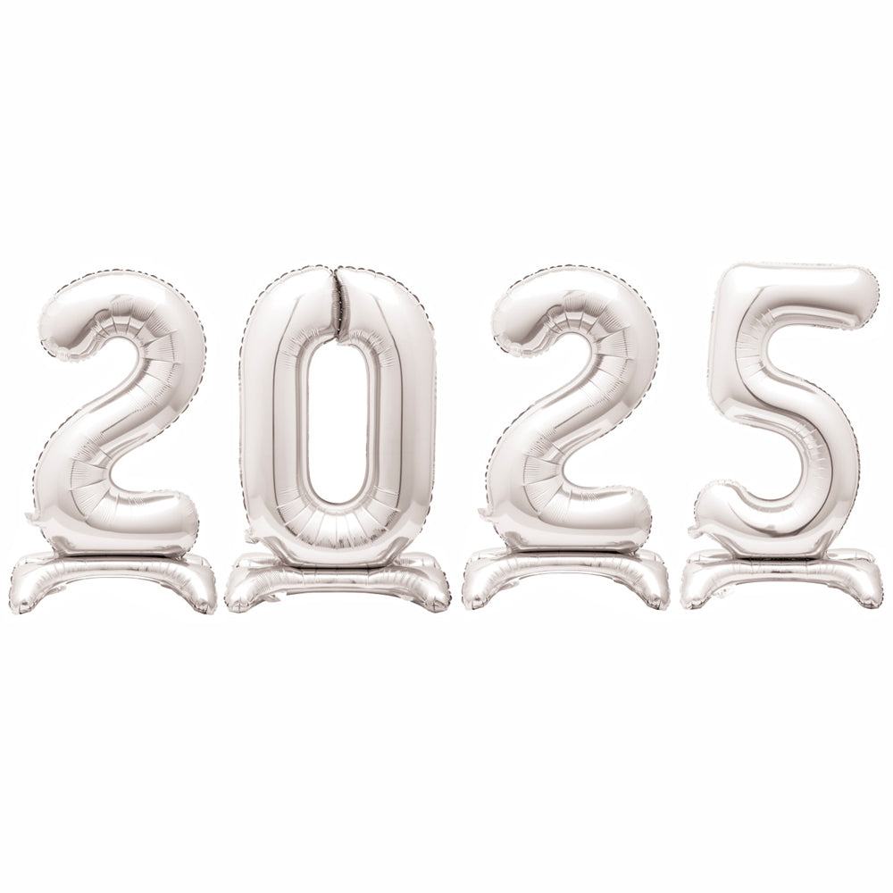 2025 Silver New Year Foil Standing Number Air Fill Balloons - 30"