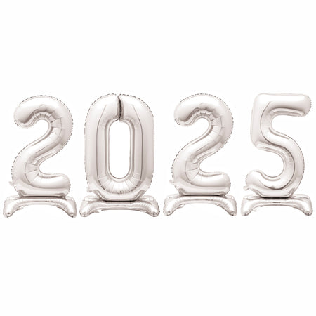 2025 Silver New Year Foil Standing Number Air Fill Balloons - 30