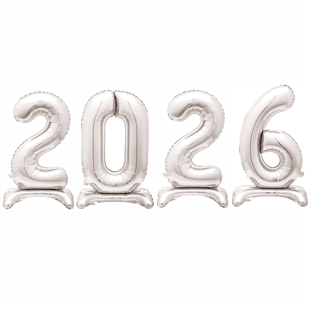 2026 Silver New Year Foil Standing Number Air Fill Balloons - 30"