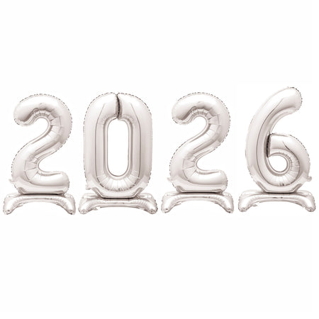 2026 Silver New Year Foil Standing Number Air Fill Balloons - 30