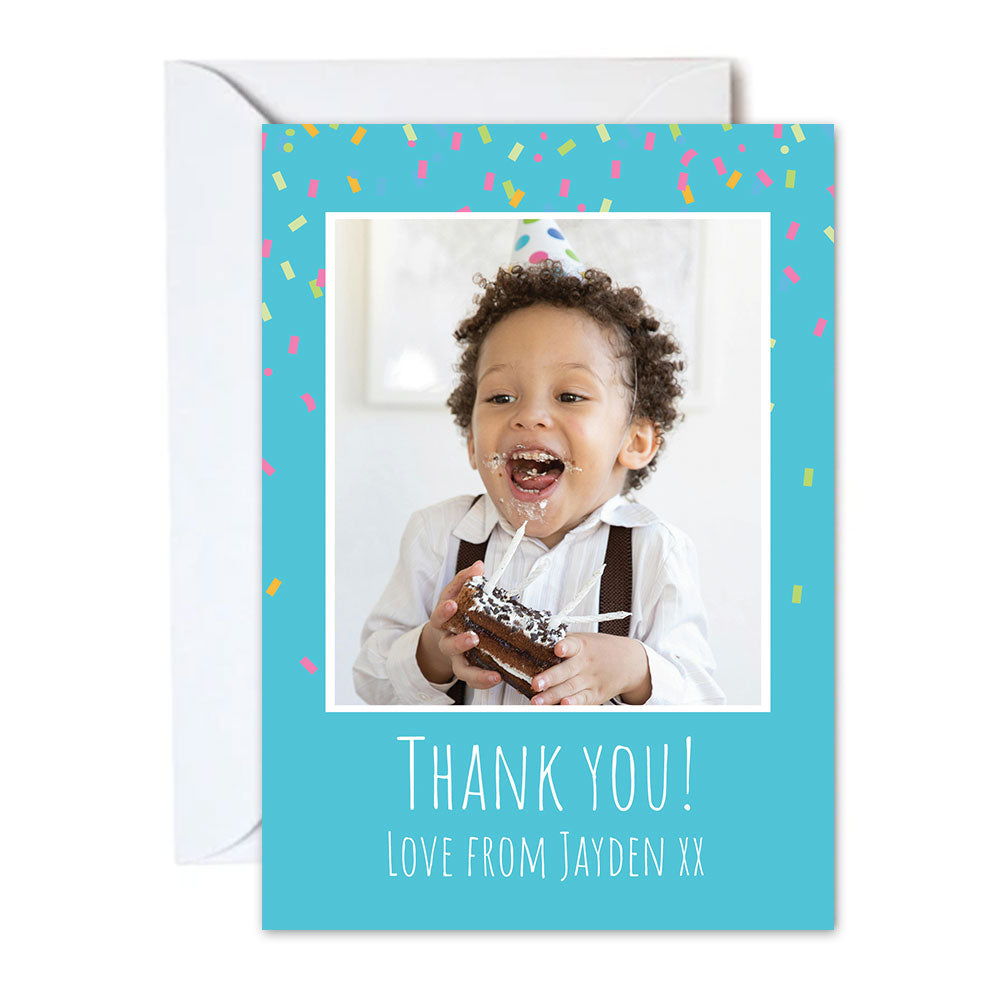 Blue Birthday Personalised Photo Thank You Cards - Pack of 8