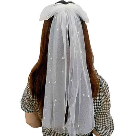 Large White Hair Bow with Pearls