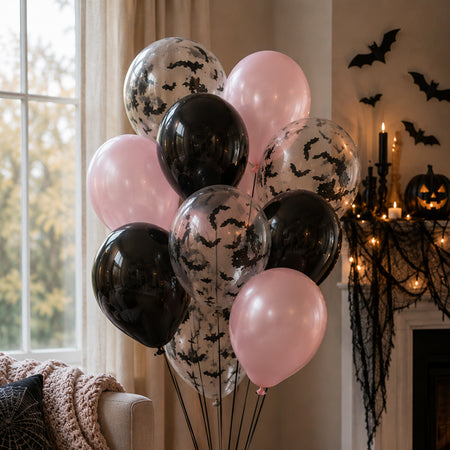 Black & Pink Halloween Confetti Balloon Mix -Pack of 25