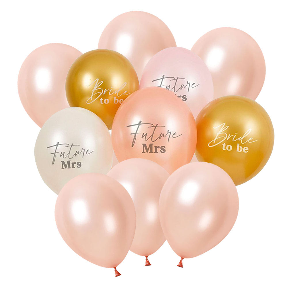 Rose Gold Hen Party Bride to Be Future Mrs Balloons - 12" - Pack of 13