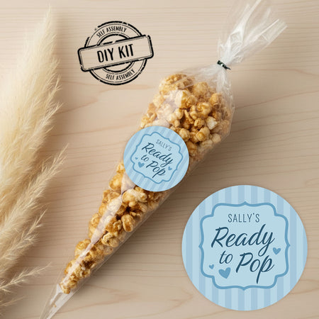 Baby Blue Personalised Baby Shower Ready to Pop Popcorn Bag Kit - Pack of 15