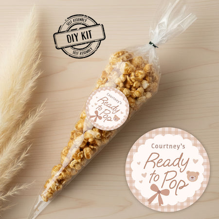 Personalised Bear Baby Shower Ready to Pop Popcorn Bag Kit - Pack of 15